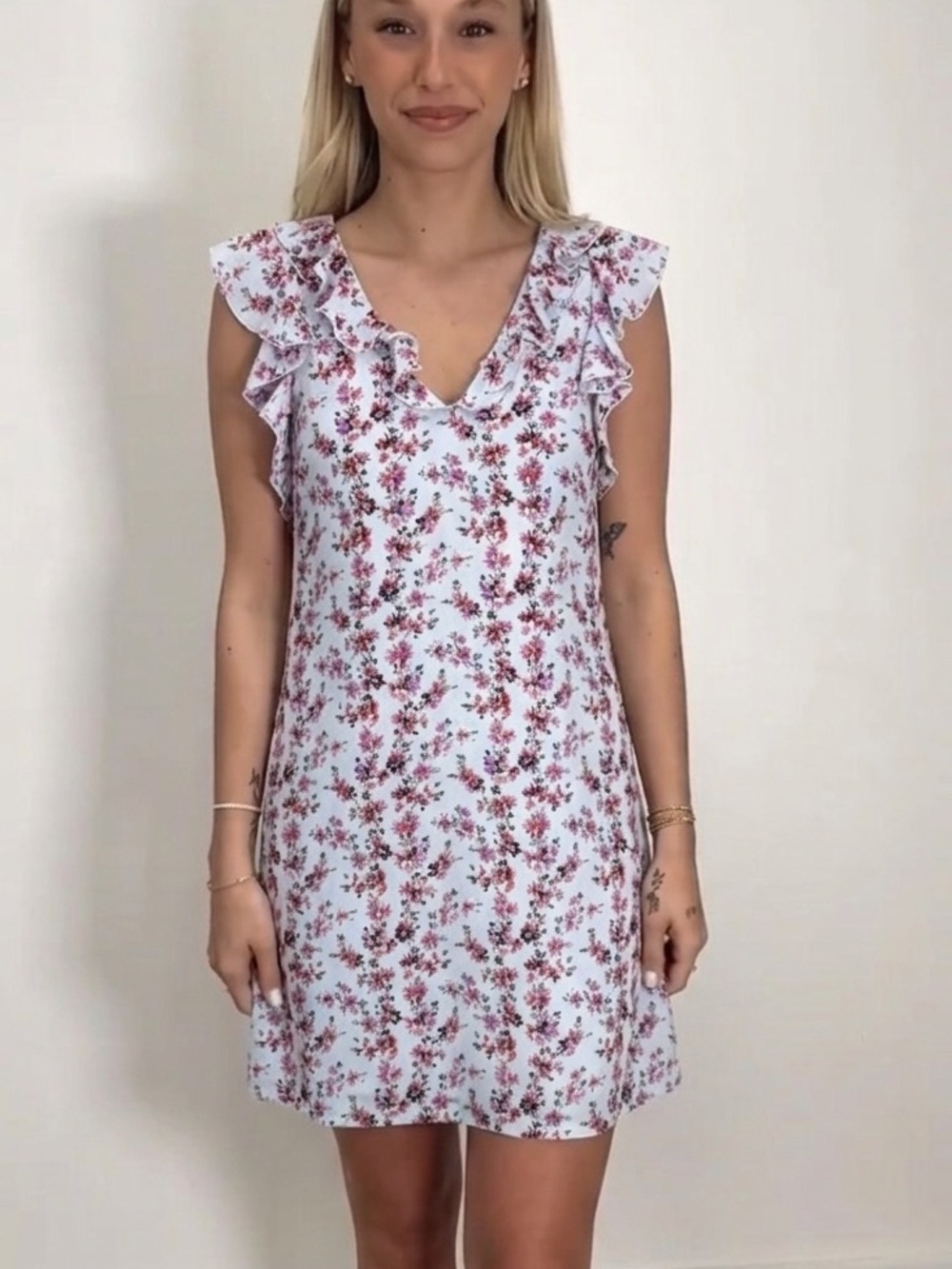 Club Monaco Floral Silk Shift Dress Ruffle Cottagecore Girly Feminine Size 0